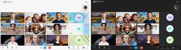 Представление сетки в Skype, в котором светлая тема и темная тема отображаются рядом