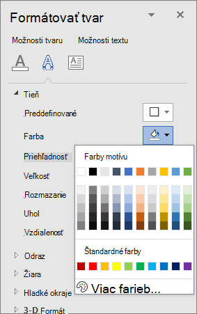 Výber farieb tieňovania objektu WordArt