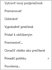 Kontextová ponuka, ktorá sa zobrazí po kliknutí pravým tlačidlom myši na osobný priečinok