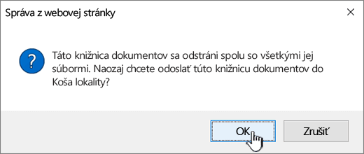 Dialógové okno potvrdenia pri odstraňovaní knižnice