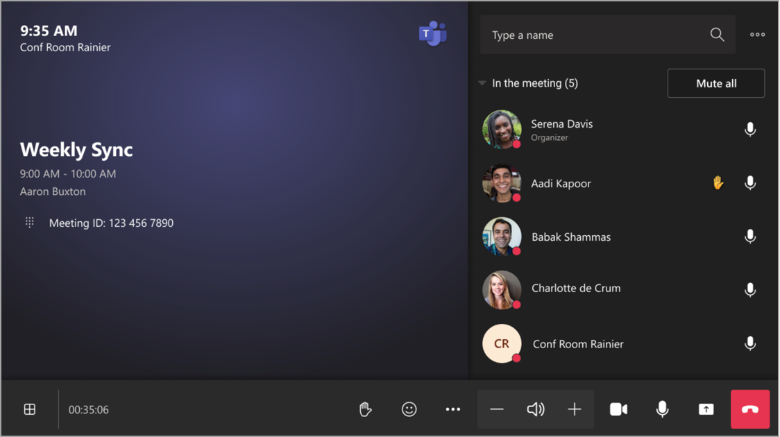 Snímka obrazovky zobrazujúca možnosti počas schôdze