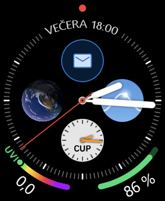 Ciferník hodiniek Apple Watch s informáciami Outlooku