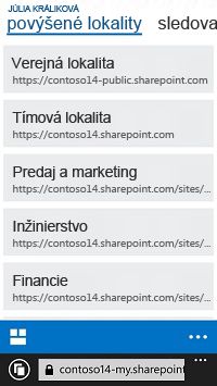 Povýšené lokality v SharePointe Online v mobilnom zariadení