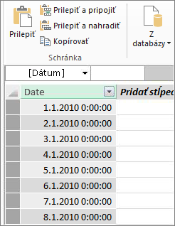 Tabuľka dátumov v doplnku Power Pivot