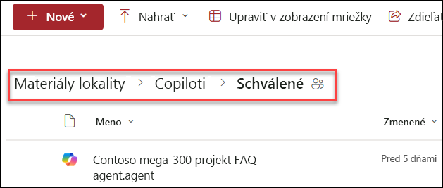 snímka obrazovky štruktúry priečinkov s miestom uloženia schváleného agenta Copilota