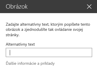 Snímka obrazovky dialógového okna Alternatívny text obrázka v SharePointe.