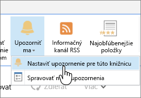 Karta Knižnica so zvýraznenou položkou Nastaviť upozornenia pre túto knižnicu