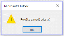 Chybové hlásenie v Microsoft Outlooku. Táto položka sa nedá odoslať.