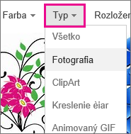 Type menu with Photograph selected
