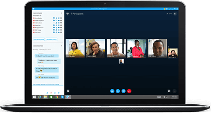 Fotografia Skypu for Business spusteného na notebooku.