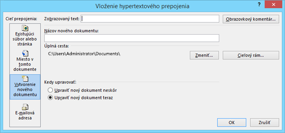 Vytvorenie hypertextového prepojenia na nový súbor