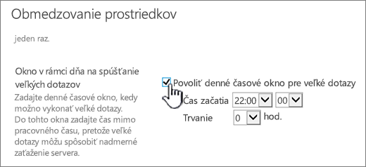 Stránka nastavení aplikácie centrálnej správy so zvýrazneným denným časovým oknom