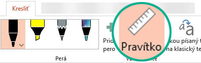 Vzorkovnica pravítka sa v PowerPointe 2016 nachádza na páse s nástrojmi na karte Kresliť.