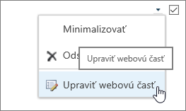Zvýraznená ponuka úpravy webovej časti