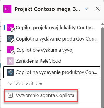 Snímka obrazovky vytvorenia nového agenta Copilota z tably konverzácie