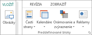 Snímka obrazovky so skupinou Preddefinované bloky na karte Vložiť v Publisheri