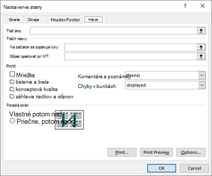 Excel Page Setup Sheet tab options