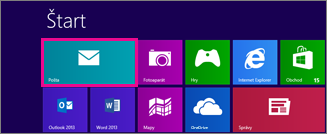 Úvodná stránka Windowsu 8 s dlaždicou Pošta