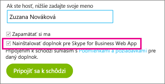 Skontrolujte, či je začiarknuté políčko Nainštalovať Skype for Business Web App