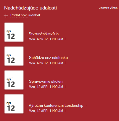 Snímka obrazovky webovej časti udalosti