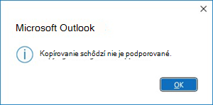 Chyba pri kopírovaní schôdzí v Outlooku