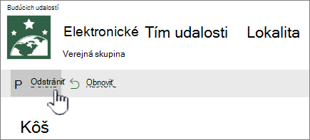 Tlačidlo Odstrániť položku koša SharePointu Online