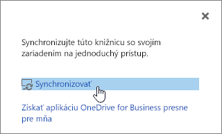 Dialógové okno Synchronizovať teraz so zvýrazneným prepojením na synchronizáciu