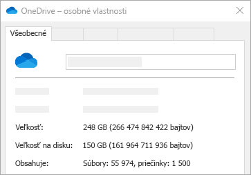 OneDrive Veľkosť vlastností disku