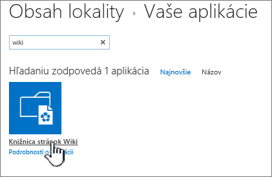 Obsah lokality so zvýraznenou dlaždicou aplikácie wiki