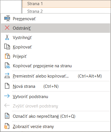 Dialógové okno odstránenia strany vo OneNote pre Windows