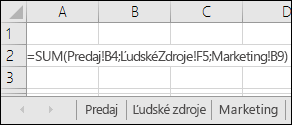 Odkaz na vzorce na viacerých hárkoch Excelu