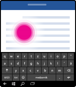 Obrázok znázorňujúci aktivovanie klávesnice na obrazovke ťuknutím na text