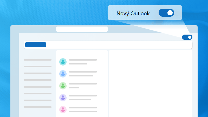 Obrázok okien Outlooku so zvýraznením nového prepínača Outlooku