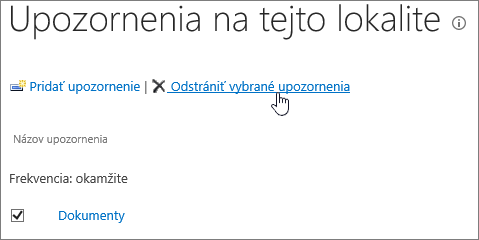 Správca upozornení so zvýraznenou položkou Odstrániť vybrané upozornenia 