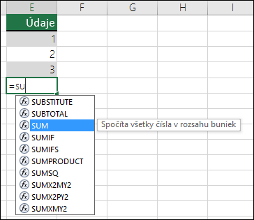Automatické dokončovanie vzorca programu Excel