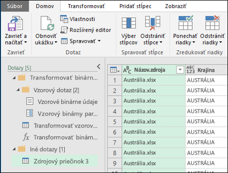Ukážka dialógového okna Kombinovanie binárnych súborov. Stlačením tlačidla Zavrieť a načítať prijmite výsledky a importujte ich do Excelu.