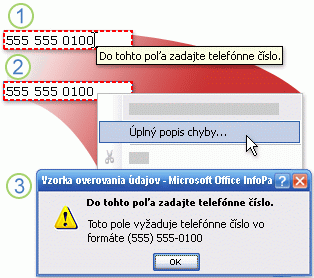 Spôsoby zobrazovania chýb overenia údajov v programe InfoPath