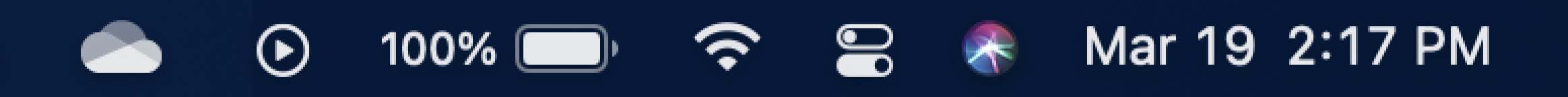 Zobrazuje panel úloh v Macu s ikonou oblaku OneDrivu.