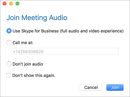 Example of Join Meeting Audio dialog box