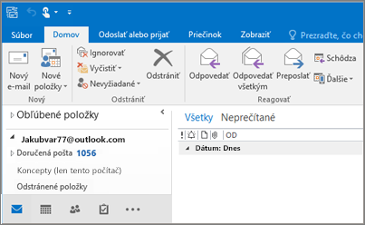 Obrázok, ako to vyzerá, keď máte konto Outlook.com v Outlooku 2016.