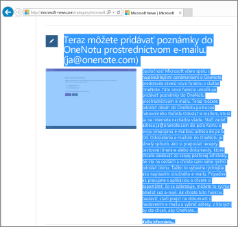 Snímka obrazovky zobrazujúca časť webovej stránky vybratej na kopírovanie.