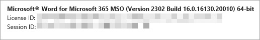 Snímka obrazovky s ID licencie služby Microsoft 365