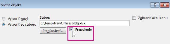 choosing link for inserting a file into powerpoint