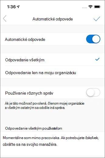 Vytvorenie autorepliky v Outlooku Mobile