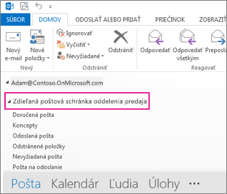 Zdieľaná poštová schránka sa zobrazuje v zozname priečinkov v Outlooku