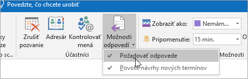 Snímka obrazovky s tlačidlom Požadovať odpovede v Outlooku 2016 pre Windows