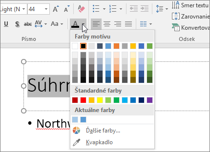Použitie možností farby písma na zmenu farby textu