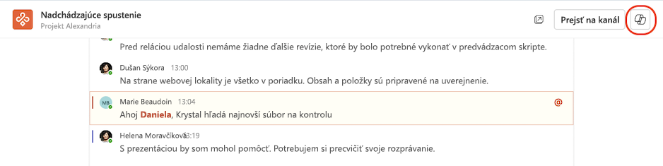 Prístup k funkcii Copilot z imerzného zobrazenia kanála