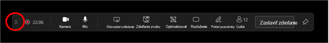 Ak chcete panel s nástrojmi pre prezentujúceho presunúť kamkoľvek na obrazovku, vyberte a potiahnite ho.