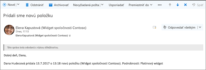 E-mail odoslaný Microsoft Flow po zmene položky